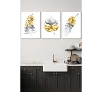 ARTZE Geometric Tropical Leaves In Yellow Grey Framed Wall Art - Medium in White | Size: W45 cm x H62 cm x D20mm ARTZE White W45 cm x H62 cm x D20mm