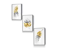 ARTZE Geometric Tropical Leaves In Yellow Grey Framed Wall Art - Small in Light Grey | Size: W33 cm x H45 cm x D20mm ARTZE Light Grey W33 cm x H45 cm x D20mm