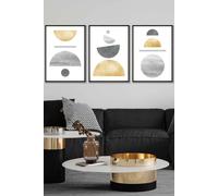 ARTZE Golden Yellow & Grey Abstract Mid Century Geometric Framed Wall Art - Large in Black | Size: W53 cm x H73 cm x D20mm ARTZE Black W53 cm x H73 cm x D20mm