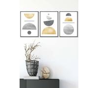ARTZE Golden Yellow & Grey Abstract Mid Century Geometric Framed Wall Art - Medium in Dark Grey | Size: W45 cm x H62 cm x D20mm ARTZE Dark Grey W45 cm x H62 cm x D20mm