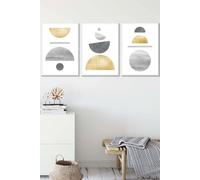 ARTZE Golden Yellow & Grey Abstract Mid Century Geometric Framed Wall Art - Medium in White | Size: W45 cm x H62 cm x D20mm ARTZE White W45 cm x H62 cm x D20mm