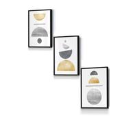 ARTZE Golden Yellow & Grey Abstract Mid Century Geometric Framed Wall Art - Small in Black | Size: W33 cm x H45 cm x D20mm ARTZE Black W33 cm x H45 cm x D20mm
