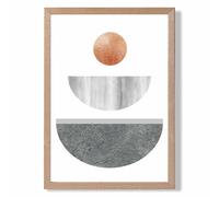 ARTZE Grey & Copper Circles Mid Century Geometric Framed Print SIZE: A4 with Oak Frame | Size: A3 ARTZE Copper A3