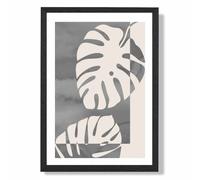 ARTZE Grey Monstera Mid Century Tropical Framed Print SIZE: A2 with Black Frame in Mid Grey ARTZE Mid Grey A2