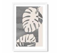 ARTZE Grey Monstera Mid Century Tropical Framed Print SIZE: A3 with White Frame in Mid Grey | Size: A4 ARTZE Mid Grey A4