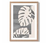 ARTZE Grey Monstera Mid Century Tropical Framed Print SIZE: A4 with Oak Frame in Mid Grey | Size: A3 ARTZE Mid Grey A3