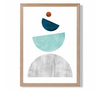ARTZE Grey & Teal Circles Mid Century Geometric Framed Print SIZE: A2 with Oak Frame | Size: A3 ARTZE Teal A3