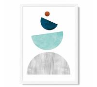 ARTZE Grey & Teal Circles Mid Century Geometric Framed Print SIZE: A4 with White Frame | Size: A2 ARTZE Teal A2