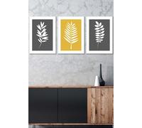 ARTZE Grey Yellow Graphical Leaves Framed Wall Art - Medium in White | Size: W45 cm x H62 cm x D20mm ARTZE White W45 cm x H62 cm x D20mm