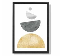 ARTZE Grey & Yellow Semi Circles Mid Century Geometric Framed Print SIZE: A4 with Black Frame | Size: A3 ARTZE Grey A3