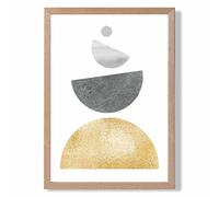 ARTZE Grey & Yellow Semi Circles Mid Century Geometric Framed Print SIZE: A4 with Oak Frame | Size: A3 ARTZE Grey A3