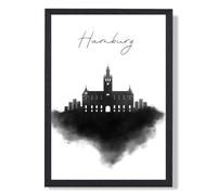 ARTZE Hamburg Watercolour Skyline City Framed Print SIZE: A2 with Black Frame | Size: A3 ARTZE Black A3