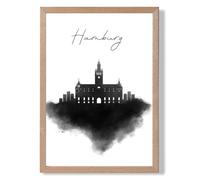 ARTZE Hamburg Watercolour Skyline City Framed Print SIZE: A3 with Oak Frame in Black ARTZE Black A3