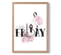 ARTZE Hello Friday Fashion Illustration Quote Framed Print SIZE: A3 with Oak Frame in Pink | Size: A2 ARTZE Pink A2