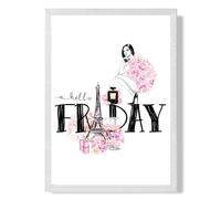 ARTZE Hello Friday Fashion Illustration Quote Framed Print SIZE: A3 with White Frame in Pink | Size: A2 ARTZE Pink A2