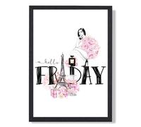 ARTZE Hello Friday Fashion Illustration Quote Framed Print SIZE: A4 with Black Frame in Pink | Size: A2 ARTZE Pink A2