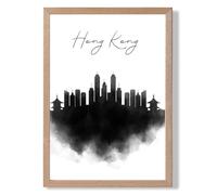 ARTZE Hong Kong Watercolour Skyline City Framed Print SIZE: A2 with Oak Frame in Black | Size: A4 ARTZE Black A4