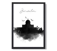 ARTZE Jerusalem Watercolour Skyline City Framed Print SIZE: A2 with Black Frame ARTZE Black A2