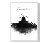ARTZE Jerusalem Watercolour Skyline City Framed Print SIZE: A3 with White Frame in Black | Size: A2 ARTZE Black A2