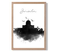 ARTZE Jerusalem Watercolour Skyline City Framed Print SIZE: A4 with Oak Frame in Black | Size: A3 ARTZE Black A3