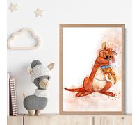 ARTZE Kanga & Roo Watercolour Winnie the Pooh Art Print with Oak Frame SIZE: A4 in Burnt Orange ARTZE Burnt Orange A4