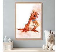 ARTZE Kanga & Roo Watercolour Winnie the Pooh Art Print with Oak Frame SIZE: A4 in Orange | Size: A2 ARTZE Orange A2