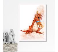 ARTZE Kanga & Roo Watercolour Winnie the Pooh Art Print with White Frame SIZE: A3 in Orange ARTZE Orange A3