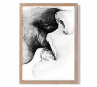 ARTZE Kissing Couple Abstract Pencil Sketch Framed Print SIZE: A4 with Oak Frame in Black ARTZE Black A4