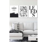 ARTZE LEEDS Skyline Street Map City Prints Framed Wall Art - Large in White | Size: W53 cm x H73 cm x D20mm ARTZE White W53 cm x H73 cm x D20mm