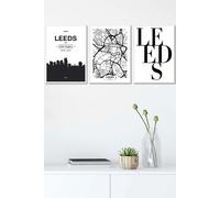 ARTZE LEEDS Skyline Street Map City Prints Framed Wall Art - Medium in White | Size: W45 cm x H62 cm x D20mm ARTZE White W45 cm x H62 cm x D20mm