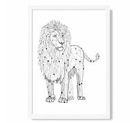 ARTZE Line Art Lion Geometric Animal Framed Print SIZE: A2 with White Frame in Black | Size: A3 ARTZE Black A3