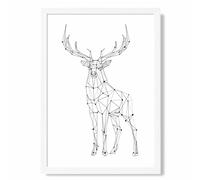 ARTZE Line Art Stag Geometric Animal Framed Print SIZE: A4 with White Frame in Black | Size: A3 ARTZE Black A3
