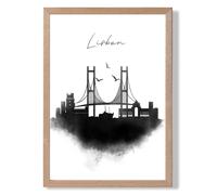 ARTZE Lisbon Watercolour Skyline City Framed Print SIZE: A2 with Oak Frame in Black | Size: A3 ARTZE Black A3