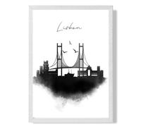 ARTZE Lisbon Watercolour Skyline City Framed Print SIZE: A2 with White Frame in Black | Size: A4 ARTZE Black A4
