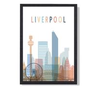 ARTZE Liverpool Colourful City Skyline Framed Print SIZE: A3 with Black Frame in Pale Blue | Size: A4 ARTZE Pale Blue A4