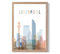 ARTZE Liverpool Colourful City Skyline Framed Print SIZE: A3 with Oak Frame in Pale Blue | Size: A2 ARTZE Pale Blue A2