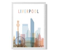 ARTZE Liverpool Colourful City Skyline Framed Print SIZE: A3 with White Frame in Pale Blue | Size: A2 ARTZE Pale Blue A2