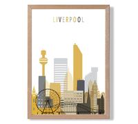 ARTZE Liverpool Yellow & Grey City Skyline Framed Print SIZE: A3 with Oak Frame ARTZE Yellow A3