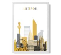 ARTZE Liverpool Yellow & Grey City Skyline Framed Print SIZE: A4 with White Frame | Size: A3 ARTZE Yellow A3