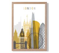 ARTZE London Yellow & Grey City Skyline Framed Print SIZE: A4 with Oak Frame | Size: A2 ARTZE Yellow A2