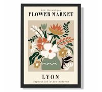 ARTZE Lyon Beige & Green Flower Market Exhibition Framed Print SIZE: A2 with Black Frame | Size: A4 ARTZE Green A4