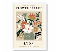 ARTZE Lyon Beige & Green Flower Market Exhibition Framed Print SIZE: A2 with White Frame | Size: A4 ARTZE Green A4