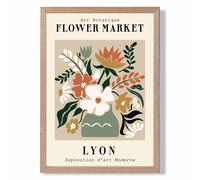 ARTZE Lyon Beige & Green Flower Market Exhibition Framed Print SIZE: A3 with Oak Frame | Size: A2 ARTZE Green A2