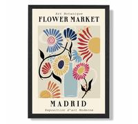 ARTZE Madrid Blue & Pink Flower Market Exhibition Framed Print SIZE: A3 with Black Frame in Mid Blue | Size: A4 ARTZE Mid Blue A4