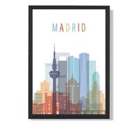 ARTZE Madrid Colourful City Skyline Framed Print SIZE: A4 with Black Frame in Pale Blue | Size: A2 ARTZE Pale Blue A2