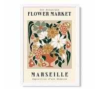 ARTZE Marseille Beige & Green Flower Market Exhibition Framed Print SIZE: A3 with White Frame | Size: A2 ARTZE Green A2