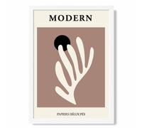 ARTZE Matisse Floral Cutout Cream & Brown Mid Century Framed Print SIZE: A3 with White Frame | Size: A4 ARTZE Brown A4