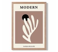 ARTZE Matisse Floral Cutout Cream & Brown Mid Century Framed Print SIZE: A4 with Oak Frame ARTZE Brown A4