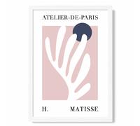 ARTZE Matisse Floral Cutout Pink & Blue Exhibition Framed Print SIZE: A4 with White Frame in Navy | Size: A2 ARTZE Navy A2