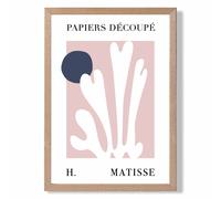 ARTZE Matisse Floral Cutout Pink & Blue Framed Print SIZE: A2 with Oak Frame in Navy | Size: A4 ARTZE Navy A4